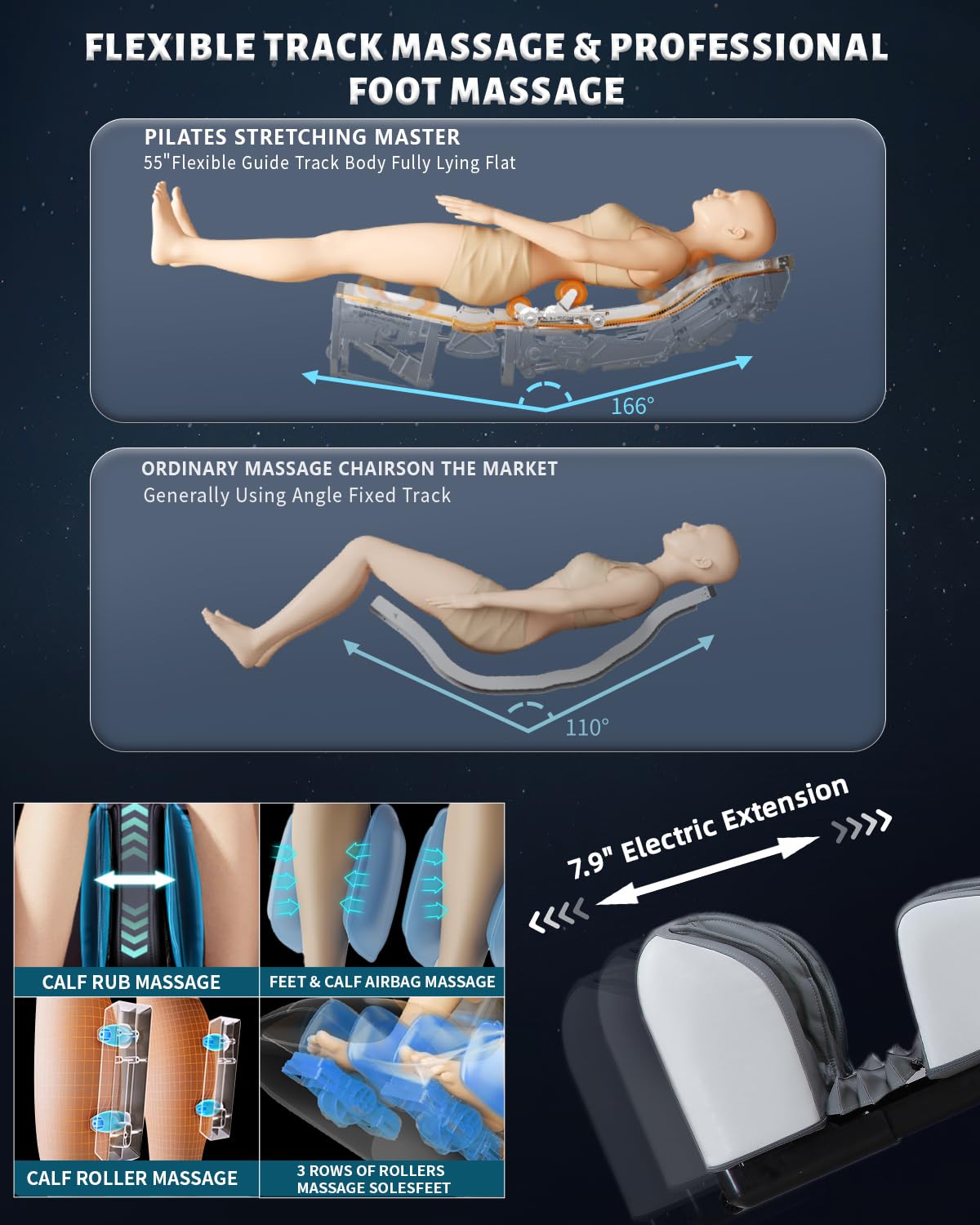 RelaxRelife 4D Full Body Massage Chair with Flexible 166° Track, Reading Light, 18 Massage Modes, 11 Techniques, 36 Airbags, Zero Gravity Recliner with Yoga Stretch and Foot Massage Grey RelaxRelife