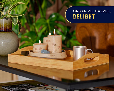 Comfify 1pc Bamboo Serving Tray - Versatile Ottoman Tray for Entertainment & Decor - Natural Color, Smooth Edges Design Comfify