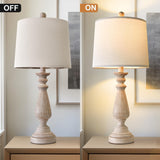 PORTRES 24.5" Mid Century Single Table Lamp for Living Room Farmhouse Linen Bedside Lamps for Bedroom Kids Room Dorm Office Rustic Lamps for End Table Nigntstand Resin PORTRES