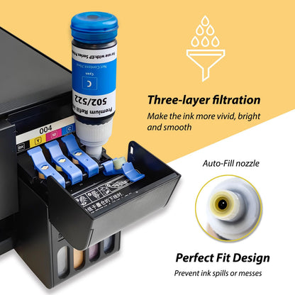 Jmomy 502 522 Refill Ink Bottles Replacement Compatible for Epson 502 T502 522 T522 Ink Refill Bottles for ET-2400 ET-2720 ET-2800 ET-2803 ET-2840 ET-4700 ET-4800 ET-4810 Printers 4 Pack