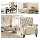 HULALA HOME Genuine Leather Recliner Chair with Solid Wood Feet, Modern Adjustable Tufted Push Back Arm Chair w/Rivet Decoration, Home Theater Seating Single Reclining Sofa for Living Room, Beige HULALA HOME
