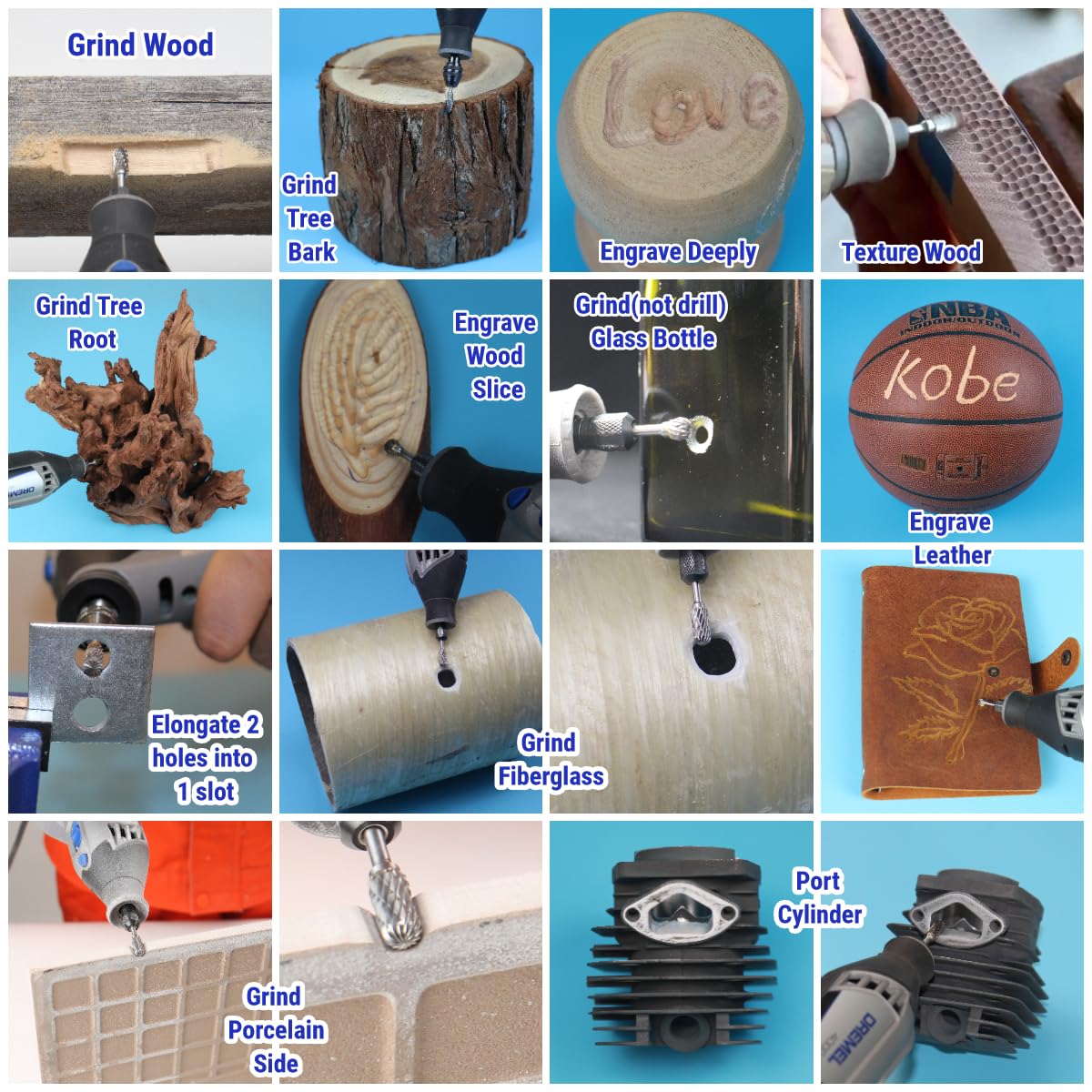 Sworker 10Pcs 1/8" Shank Carbide Burr Bits Compatible with Dremel Bits Metal Grinding Bits Wood Stone Carving Cutting Engraving Grinder Kit Attachment Rotary Tool Accessories Set Harder Than Diamond Sworker