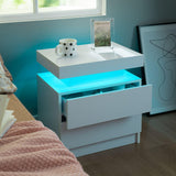 i-aplus Nightstand Set of 2 LED Nightstand with 2 Drawers, Bedside Table with Drawers for Bedroom Furniture, Side Bed Table with LED Light, White i-aplus