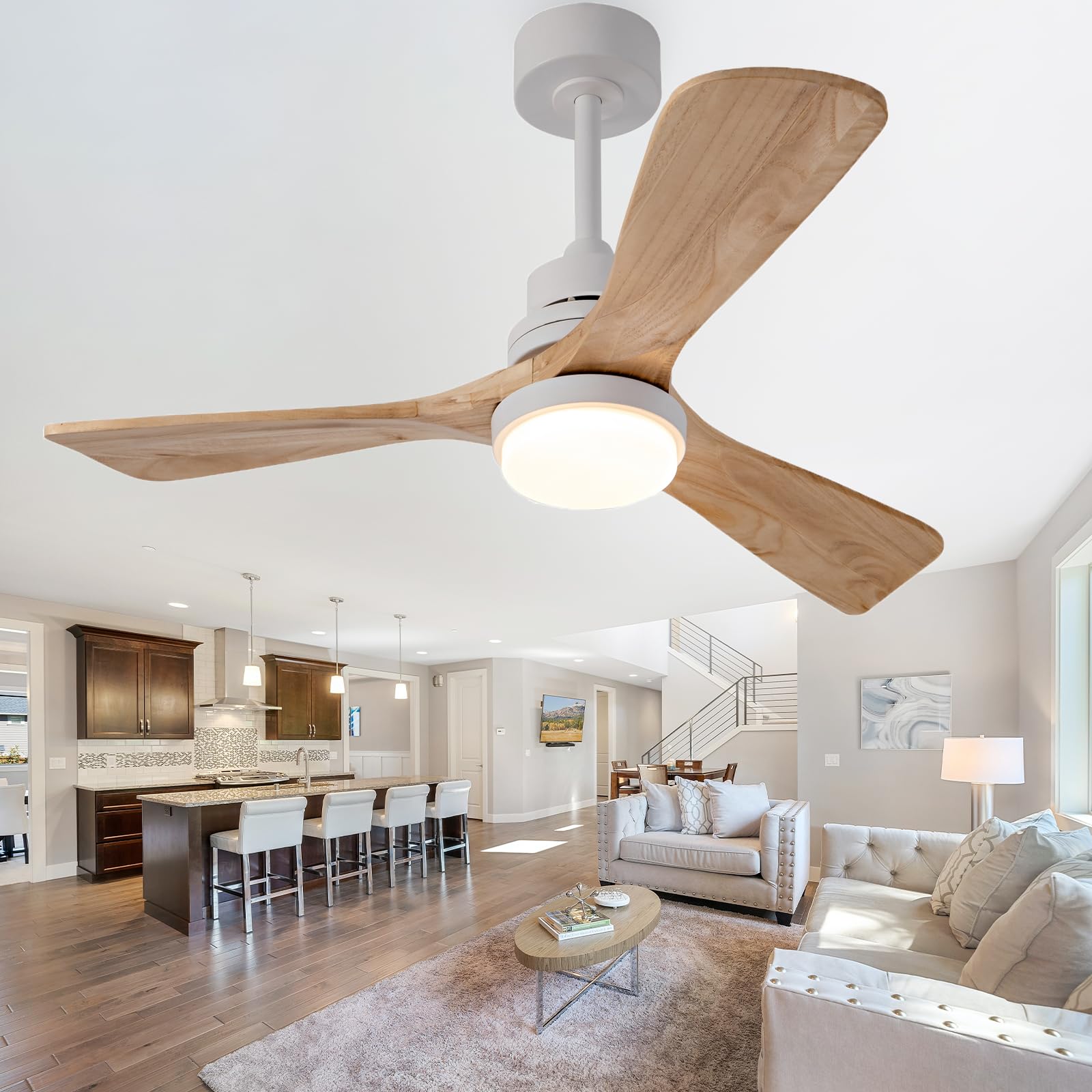 Ceversa 42 Inch Solid Wood Ceiling Fan with Light and Remote Control,3 Blades Real Natural Wooden Ceiling Fan Craftmade Quite for Living Room Bedroom Farmhouse Indoor Outdoor Office - WoodArtSupply