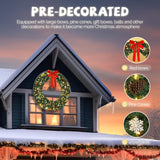 VINGLI 48 Inch Pre-lit Artificial Christmas Wreath, Ourdoor Christmas Wreath Decorations with 150 LED Lights and 450 PVC Branch Tips for Garage, Xmas Door Wreath w/Bow, Pine Cones, Ornaments, Plug-in VINGLI