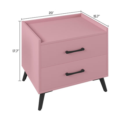 ZeeFu Pink Nightstand with 2 Storage Drawer,Modern Classics Bedside Table with Metal Legs,Minimalist and Practical End Side Table, Bedside Furniture for Bedroom, Closet, Dorm,Easy Assembly