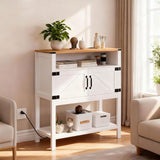 M METERXITY Console Table with Outlets, Farmhouse Coffee Bar Cabinet, 31.5 l x 13.8 D x 35.5 H, Entryway Table with Storage Cabinets for Living Room, Couch, Hallway, Foyer, Kitchen (White) M METERXITY