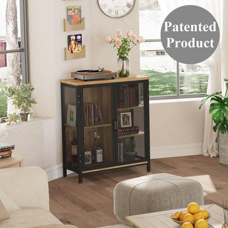 Rustic Vintage Oak Coffee Bar Cabinet with Versatile Storage for Home BON AUGURE