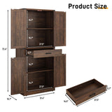 Hlivelood 72" Tall Farmhouse Kitchen Pantry Cabinet with Drawer, Rustic Wood Cupboard Storage Cabinet w/Organizer and 4 Barn Doors, Storage Cabinet for Kitchen, Dining Room, Living Room, Brown Hlivelood