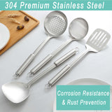 Pleafind 4-Pcs Cooking Utensils Set, Stainless Steel Kitchen Utensils, Wok Utensils Set Include Wok Ladle, Slotted Spoon, Wok Spatula and Slotted Spatula, Dishwasher Safe Pleafind