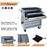 lunhung 7-Drawer Metal Rolling Tool Chest with Wheels,Tool Storage Cabinet with Locking System,Multifunctional Tool Cart with Wheels for Garage, Warehouse, Workshop, Repair Shop (Silver) lunhung