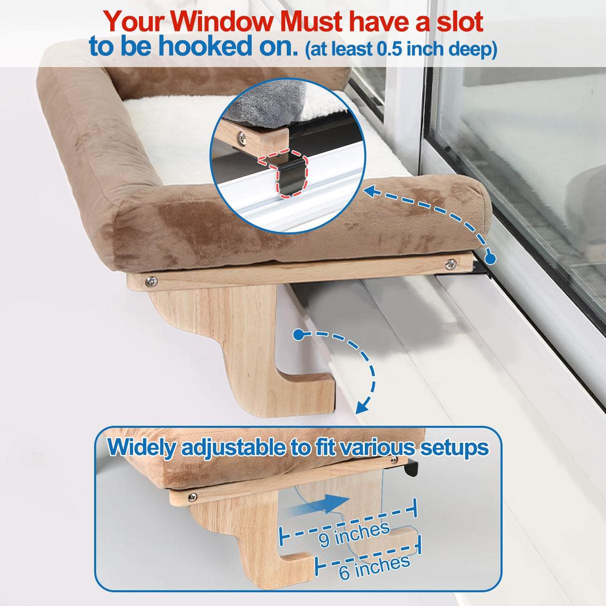 Zakkart Cat Perch for Window Sill with Bolster - Orthopedic Hammock Design with Premium Hardwood & Robust Metal Frame - Cat Window Seat for Large Cats and Kittens - Natural Color Wood with Gray Bed Zakkart