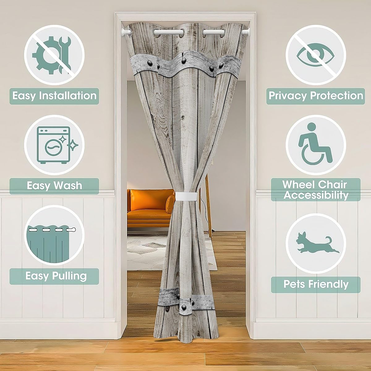 Wood Door Curtain,Barn Rural Village Farm Room Divider Curtain Cover for Privacy,Rustic Farmhouse Wooden Door Closet Door Cover Curtain for Bedroom Living Room 1 Panel,34" W X 80" L Castle Fairy