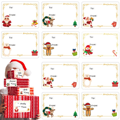 150 Pcs Christmas Tags, Self Adhesive Xmas Gift Tags Christmas Labels Stickers Christmas Name Labels for Present Party Bags Cards Envelope Ccswybf