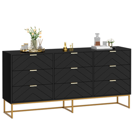 Scurrty 59" Large Chest of Drawers, Storage Cabinet 9 Drawer Dresser with Lines, Black Dressers with Storage,Dressers for Living Room, Bedroom Scurrty