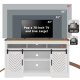 RoyalCraft Farmhouse TV Stand with Sliding Barn Door for TVs up to 65+ Inch, 34" Tall Entertainment Center, Wood Media Console Storage Cabinet for Bedroom, Living Room, White and Rustic Oak RoyalCraft