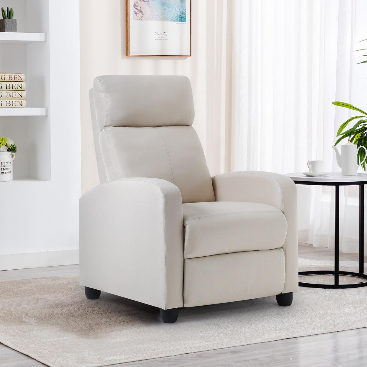 BestMassage | Recliner Chair | No Massage Function | Textile Beige | with Lumbar Support, Adjustable Push Back, Wide Armrests, Footrest & Padded Seat | Easy Assembly | for Living Room, Home Theatre BestMassage