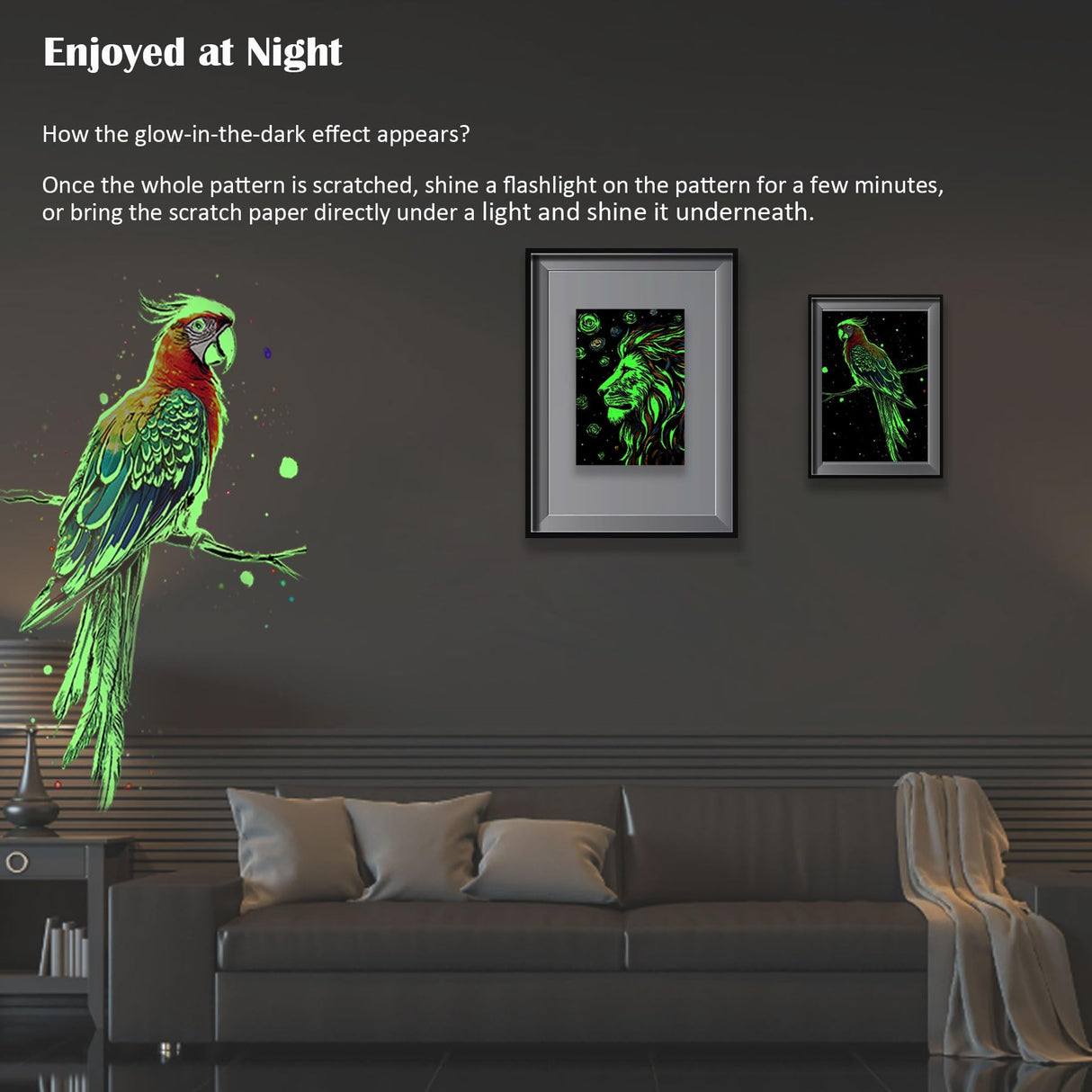 Scratchboard Art for Adult Luminous Scratch Painting Kits, A5 Scratch Art Rainbow Painting Paper 8 Sheet with 4 Tools, Scratchboard for Teens & Adults, Fun Creative Craft Toy/Gifts/Decor, Animals BulChign