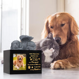 LPREUTWN Pet Urns for Ashes, Large Wooden Pet Urns for Dog or Cat Ashes with Dog Angel, Memorial Keepsake Memory Box with Photo Frame, Loss Pet Sympathy Remembrance Gift (Black) LPREUTWN