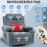 linting Power Swivel Rocker Recliners with Massage and Heat for Adults Fabric Overstuffed Electric Swivel Recliner with Cup Holders USB Port, Rocking Glider Chairs, Blue linting