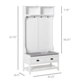 HOMCOM 3-in-1 Hall Tree, Entryway Bench with Coat Rack, Mudroom Bench with Shoe Rack, 2 Storage Drawers, 4 Hooks and Padded Seat Cushions for Hallway, White HOMCOM