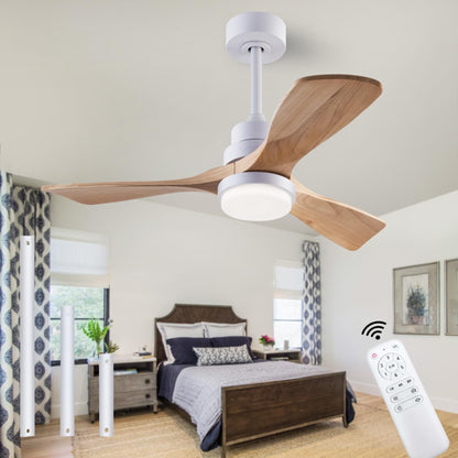 36" Ceiling Fan [with Lighted Remote], Indoor Outdoor Modern Wooden Ceiling Fan [with 3 Solid Wooden Blades] for Children's Room, Bedroom, Office (White)