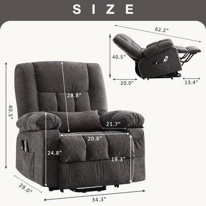 BOSMILLER Power Lift Recliner Chair Recliners for Elderly with Heat and Massage Recliner Chair for Living Room with Infinite Position and Side Pocket,USB Charge Port