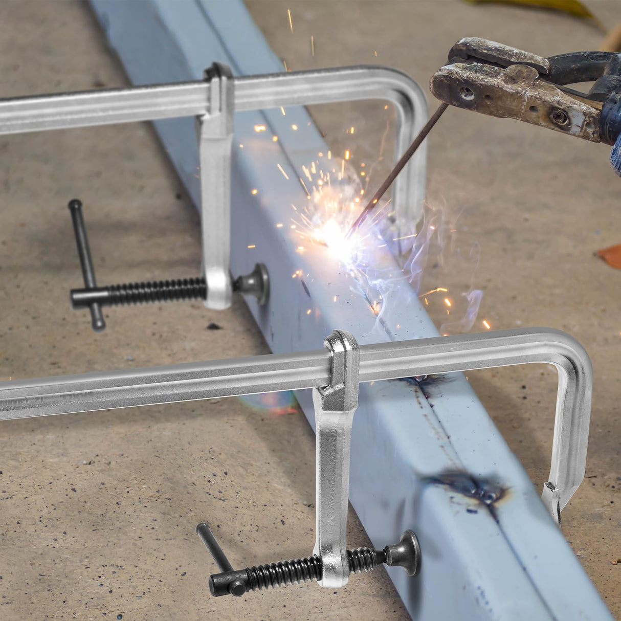 SHALL 12 In Heavy-duty Bar Clamps, 4-Pack Drop Forged Steel Welding F Clamps, All-Steel Thick Rail Wood Clamps with 1200Lbs Load Limit for Woodworking, Welding, Metal Working | 4-3/4" Throat SHALL