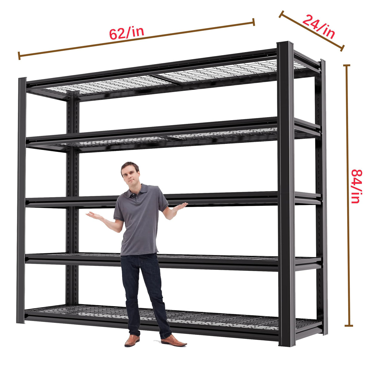 LI JIU HOME 62" W x 24" D x 84" H Garage Shelving Heavy Duty Metal Shelving 3500LBS Storage Shelves Adjustable Metal Shelves for Storage Industrial Garage Shelves for Warehouse Basement LI JIU HOME
