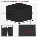 SunCula Replacement 10'x10' Gazebo Curtains Waterproof, Universal Privacy Shade Curtains 4-Panels sidewall with Zipper, Outdoor Curtains for Patio, Backyard, Garden-Black (Only Curtains) SunCula