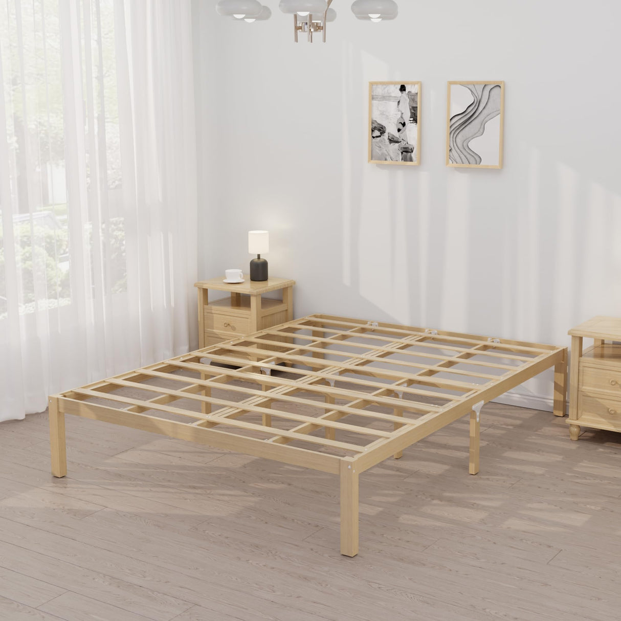 14 Inch Bamboo Bed Frame – Queen Size Solid Wood Platform Bed Frame, Strong and Stable, with Non-Slip Slats for Support, No Box Spring Needed, Easy to Assemble, Noise-Free (Natural, Queen) BambooSync