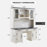 JXQTLINGMU Farmhouse 76" Height Computer Desk with Hutch, Office Desk with Charging Station, Drawers and Storage Cabinet, Workstation for Office Home, Off White JXQTLINGMU
