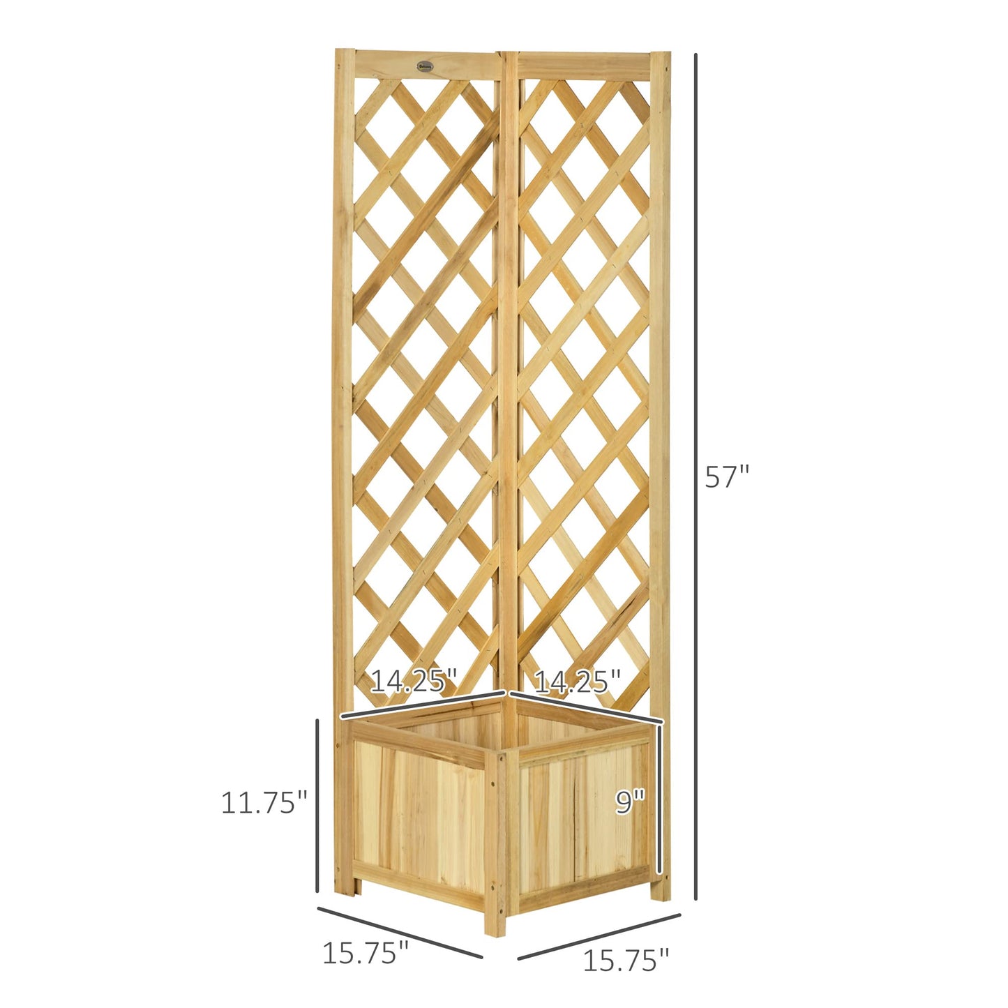 Outsunny Wooden Raised Garden Bed with Trellis, 57" Freestanding Corner Planter Box for Vine Plants Flowers Climbing and Planting Natural - WoodArtSupply