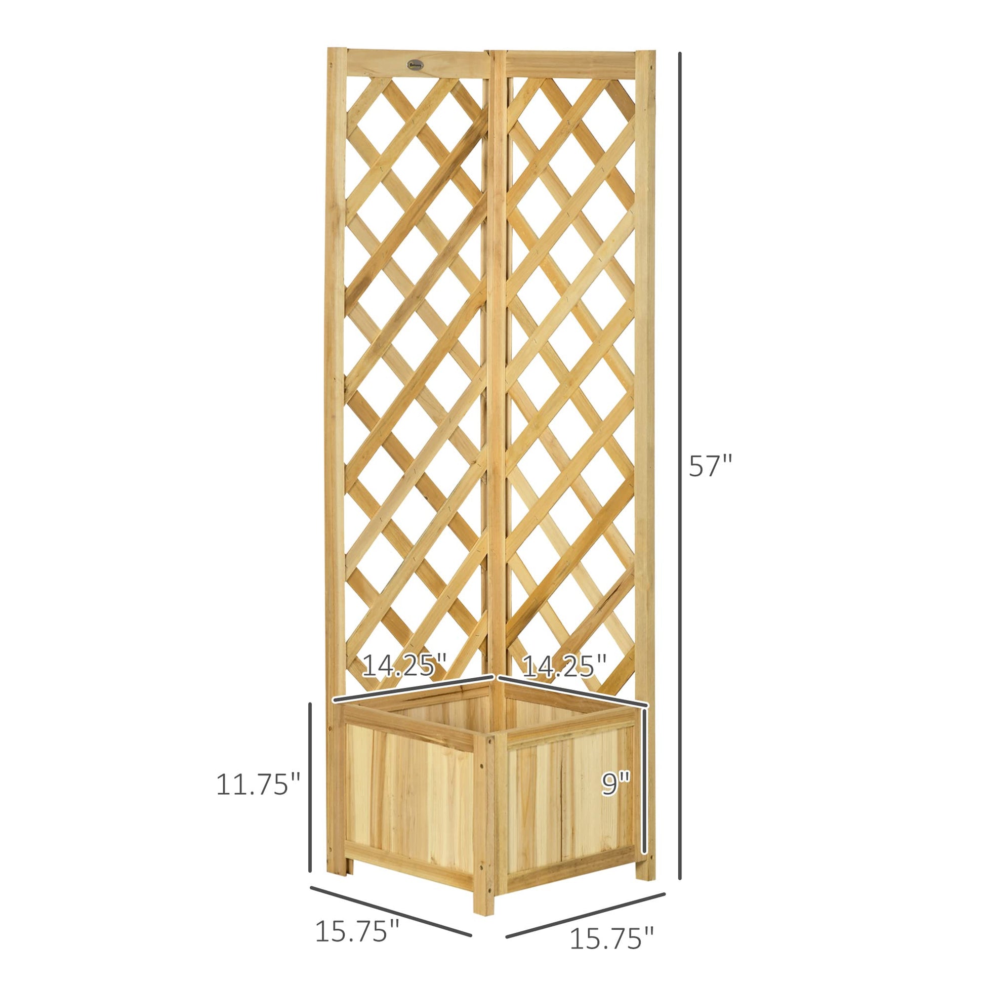 Outsunny Wooden Raised Garden Bed with Trellis, 57" Freestanding Corner Planter Box for Vine Plants Flowers Climbing and Planting Natural - WoodArtSupply