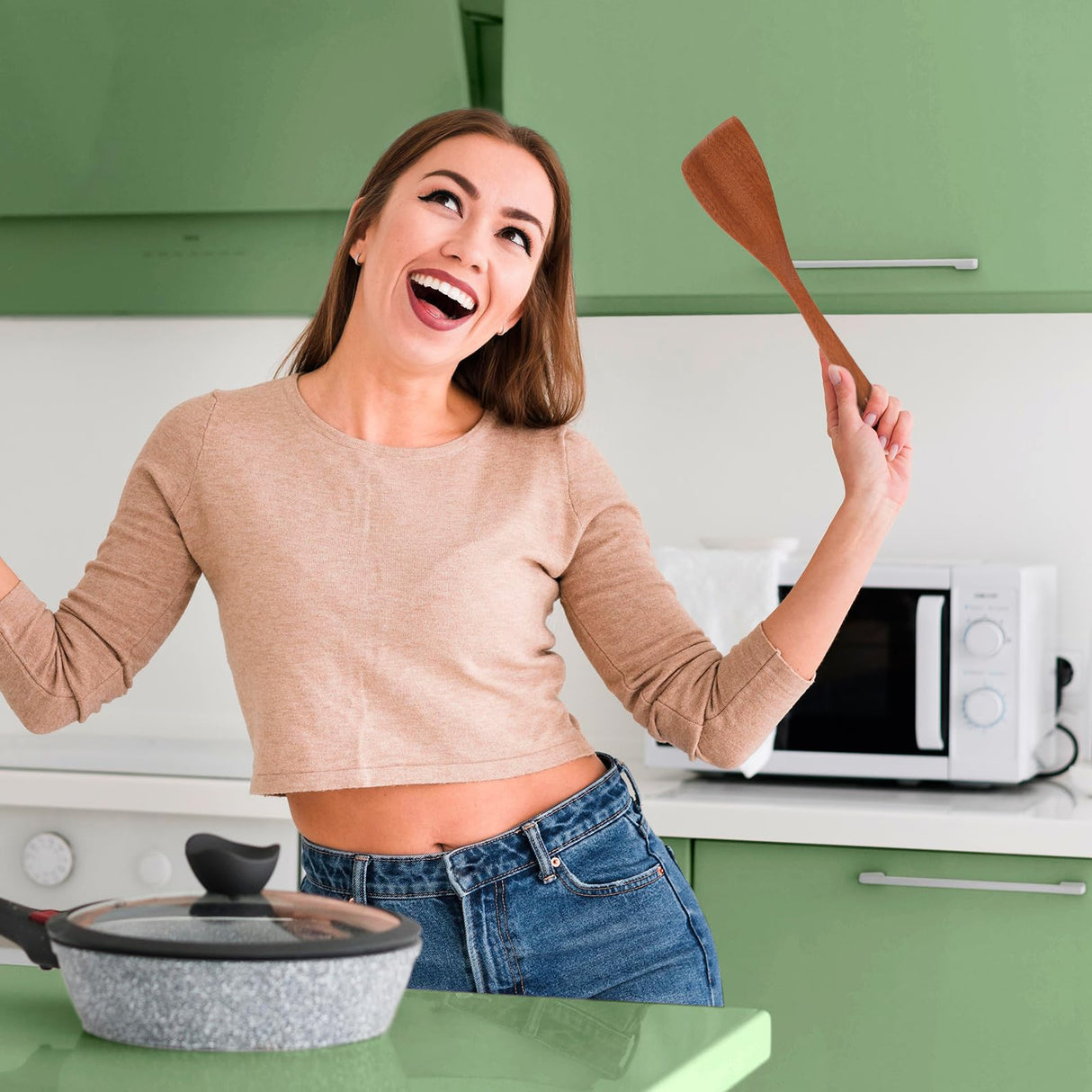 Wooden Spatula for Cooking 12.8 Inches Flat Wooden Spatula for Non Stick Cookware Long Handle Flat Frying Spatula Natural Wooden Cooking Utensils Kitchen Spatulas, 2PCS Mozeat Lens