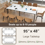 Tangkula 8 FT Conference Table, 95" x 48" Rectangle Office Computer Desk with Heavy-Duty Metal Frame, 2 Cable Grommets, Modern Seminar Table for Meeting Room, Boardroom (White,1) Tangkula