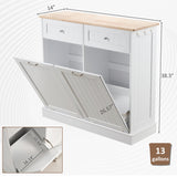 AHB Double Tilt Out Trash Cabinet Kitchen Trash Bin Cabinet 2x13 Gallons Free Standing Recycling Trash Can Cabinet with Hideaway Drawers Pet Proof Trash Can Holder for Kitchen Living Room, White AHB