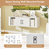 GOFLAME Floating TV Stand, Wall Mounted TV Console Table with Doors, Entertainment Media Center Under TV, Modern TV Cabinet for Living Room, Bedroom, Office, White GOFLAME