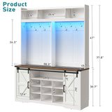 RALGEND Hall Tree with Bench and Shoe Storage, LED Coat Rack with 9 Shoe Cubbies and 12 Hooks, Sliding Barn Doors and Adjustable Shelves, for Foyer, Mudroom, Entryway, White and Walnut RALGEND