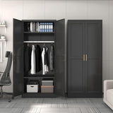 SteeLoong Metal Wardrobe Cabinet with Hanging Rod, 71" Tall Armoire Wardrobe Closet with 2 Doors and Adjustable Shelves, Black Clothing Storage Cabinets for Bedroom, Laundry Room, Cloak Room SteeLoong
