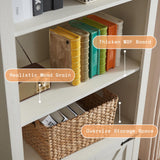 AMERLIFE Farmhouse Bookcase with Doors, 5 Shelf Bookshelf Storage Cabinet with Adjustable Shelves & Barn Door, Versatile Storage Pantry Cabinet for Bedroom, Living Room, Kitchen, Rustic White(2pcs) AMERLIFE