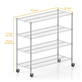 Himimi 72" H Storage Shelves 4 Tier Metal Shelving Adjustable Wire Shelf with Wheels, Heavy Duty Shelving for Garage Kitchen Pantry Bathroom Laundry,18" D*48" W*72" H, Silver Himimi