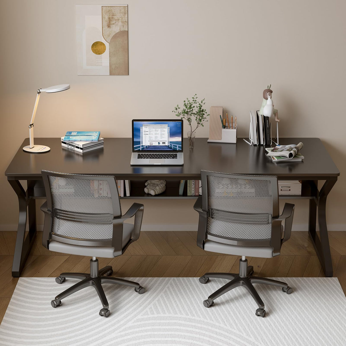 Extra Long OSCHF Desk with Bookshelf - 71" Modern Dual Workstation for Home and Office OSCHF