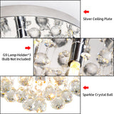 TISLYCO Modern Round Crystal Chandelier Ceiling Light,3 Light Crystal Flush Mount Small Chandelier, Silver Modern Ceiling Lamps Raindrop Chandelier Crystal Light Fixture for Bedroom, Hallway TISLYCO