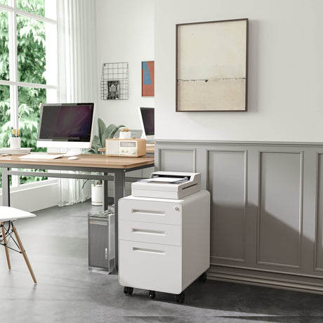 AFAIF 3 Drawer File Cabinet with Lock, Metal Filing Cabinets for Home Office, Small Rolling File Cabinet Under Desk Office Drawer Mobile Storage Cabinet fits Letter/Legal/A4 Size, White AFAIF