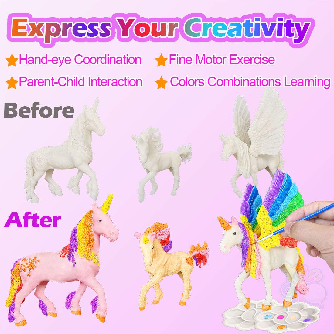 Yileqi Unicorn Painting Kit - Paint Craft for Girls, Arts and Crafts for Kids Age 4-9 - DIY Unicorn Party Favors and Activities Yileqi