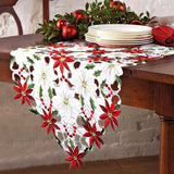 OurWarm Christmas Embroidered Table Runners Poinsettia Holly Leaf Table Linens for Christmas Decorations 15 x 70 Inch OurWarm