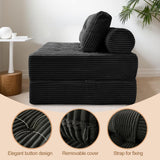 Nigoone Sofa Bed Futon, Versatile Foldable Sleeper Chair with Pillow, Supportive Memory Foam, Plush Corduroy Fabric, Cozy Floor Couch, Convertible Mattress for Bedroom/Living Room/Guest/Office, Black Nigoone