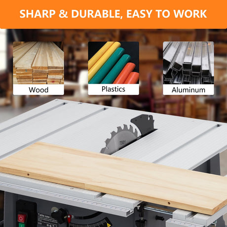 Table Saw, Towallmark 10 Inch 15A Multifunctional Saw with Stand & Push Stick, 90° Cross Cut & 0-45° Bevel Cut, 5000RPM, Adjustable Blade Height for Woodworking, Grey Towallmark