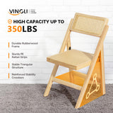 VINGLI Rattan Dining Chair, Wood Folding Chair with 360° Swivel Backrest, Rubberwood Frame and Rattan Woven Seat and Back, Natural Color, Set of 2 VINGLI